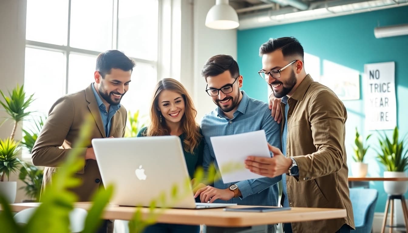 Collaborative workspace of a Marketing Agency team with diverse members devising strategies.