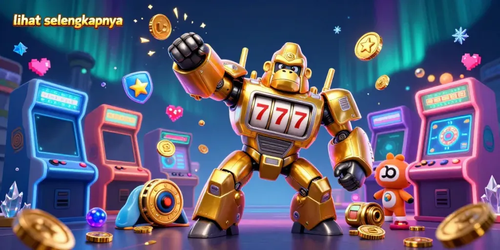 Melihat selengkapnya tentang gorila emas transformer dari slot dan simbol keberuntungan pada mesin slot.