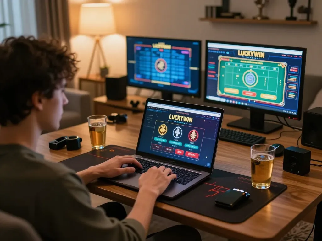 Accessing đăng nhập LUCKYWIN on a laptop for secure online gambling.