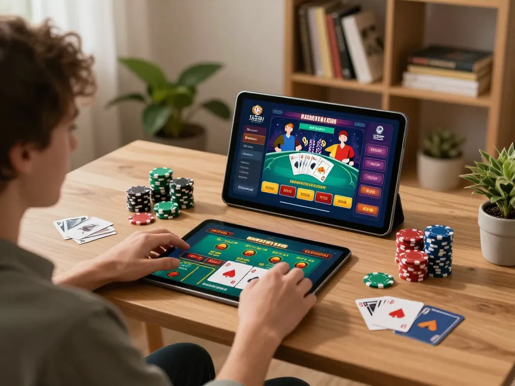Engaging online gaming experience at 123B MVP with cozy home atmosphere and tablet gaming.