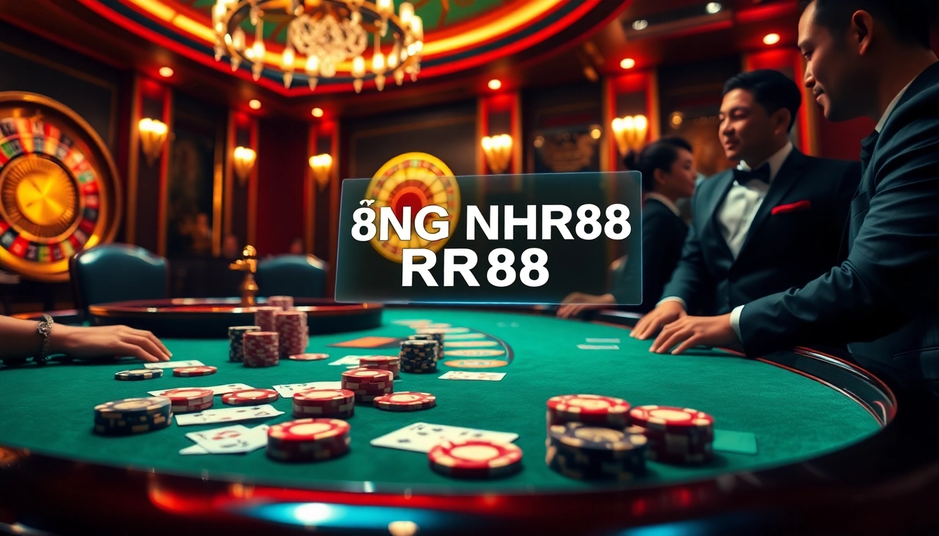 Engaged players enjoying a vibrant luxury casino scene with ĐĂNG NHẬP RR88 on an interface.