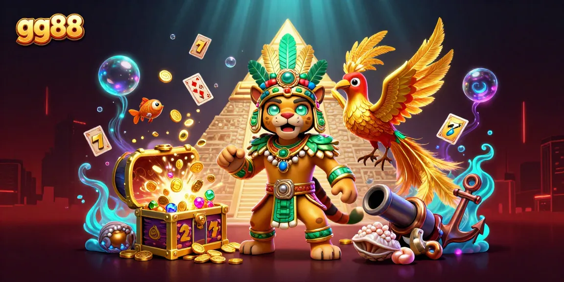 Experience gaming excitement with gg88 as a Mayan jaguar priest interacts with treasures and slot elements.
