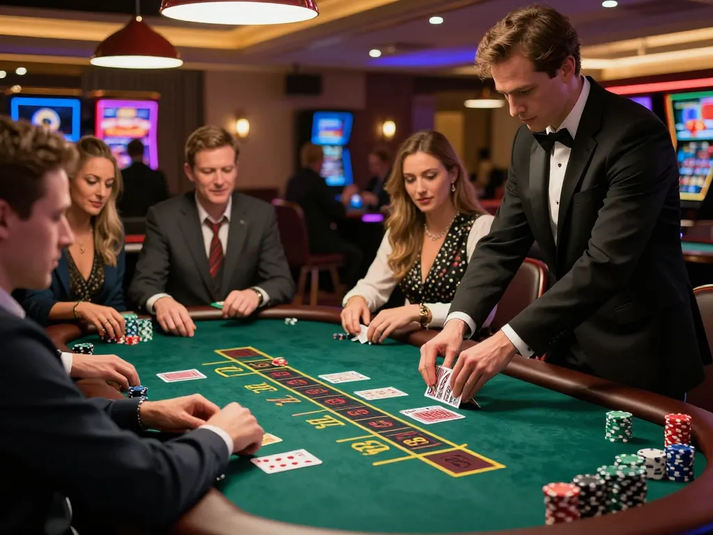 du88 players strategizing at a blackjack table with dynamic gameplay and colorful chips