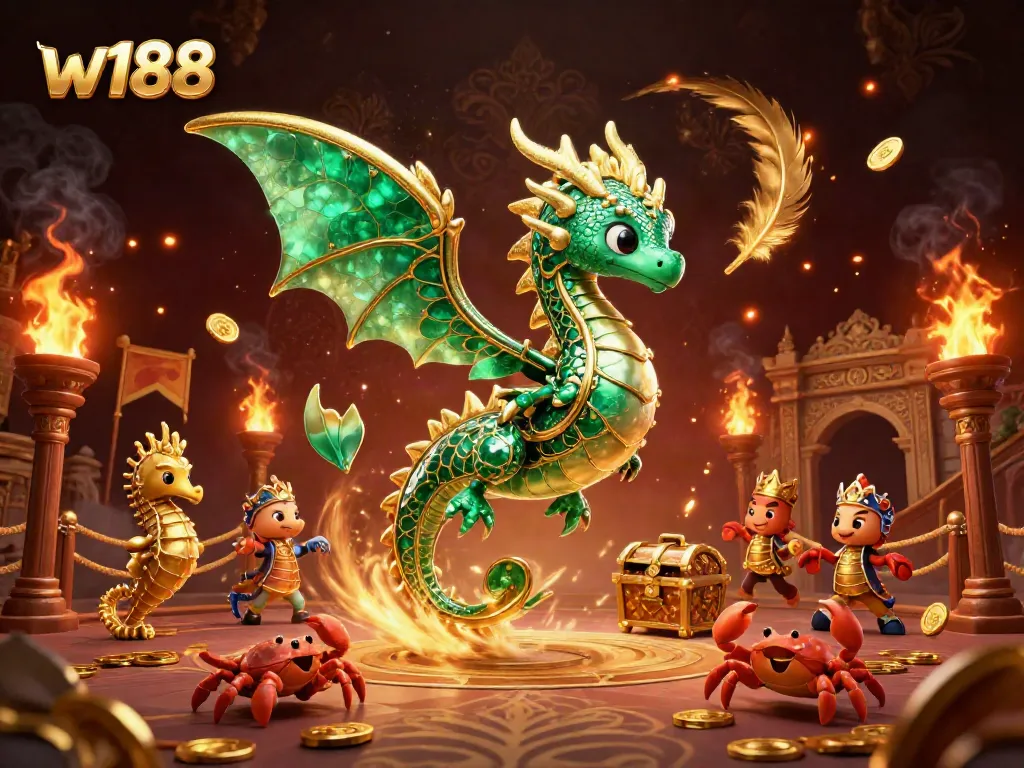 Engage with exciting gameplay at w188 featuring a unique sea dragon and treasure elements in a casino-themed setting.