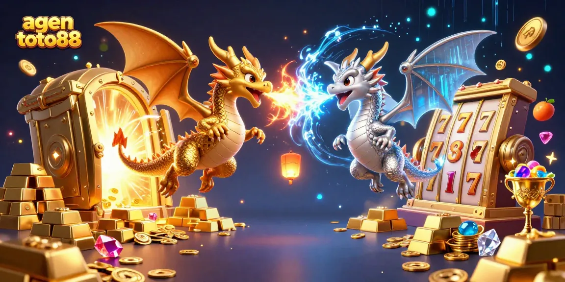 Experience thrilling winnings at agen toto88 with dragons battling in a vibrant casino atmosphere.