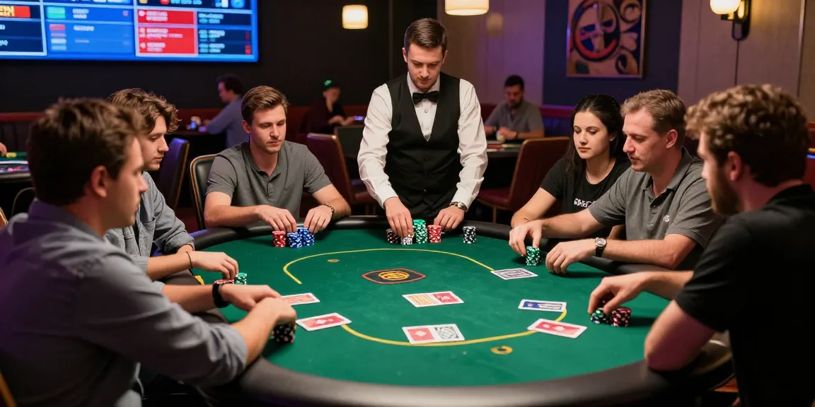 Permainan poker88 yang menarik di kasino dengan pemain yang terlibat pada meja hijau.