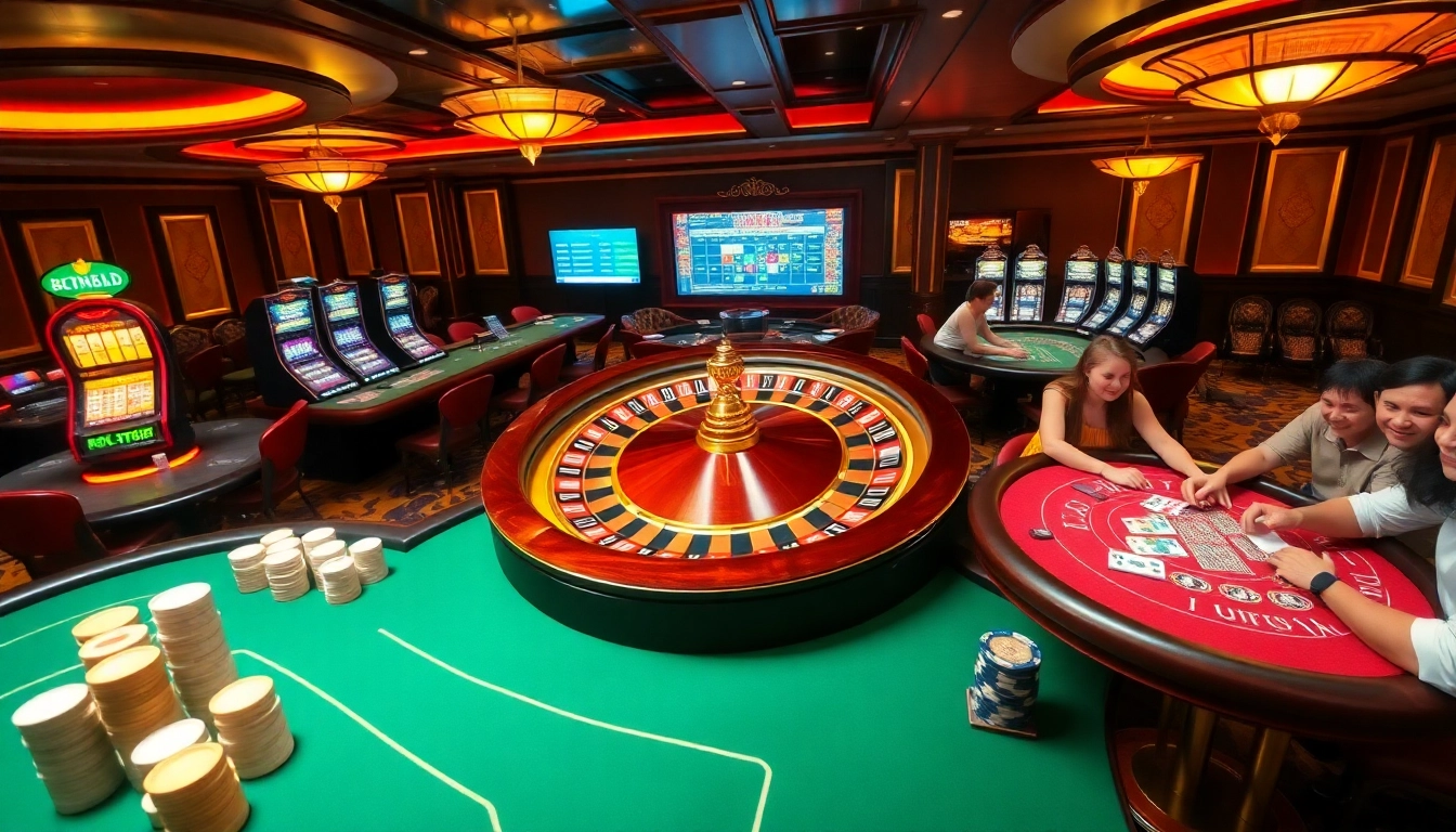 Players celebrating wins at an exciting casino scene, enhanced by elements from https://mb668.co/.