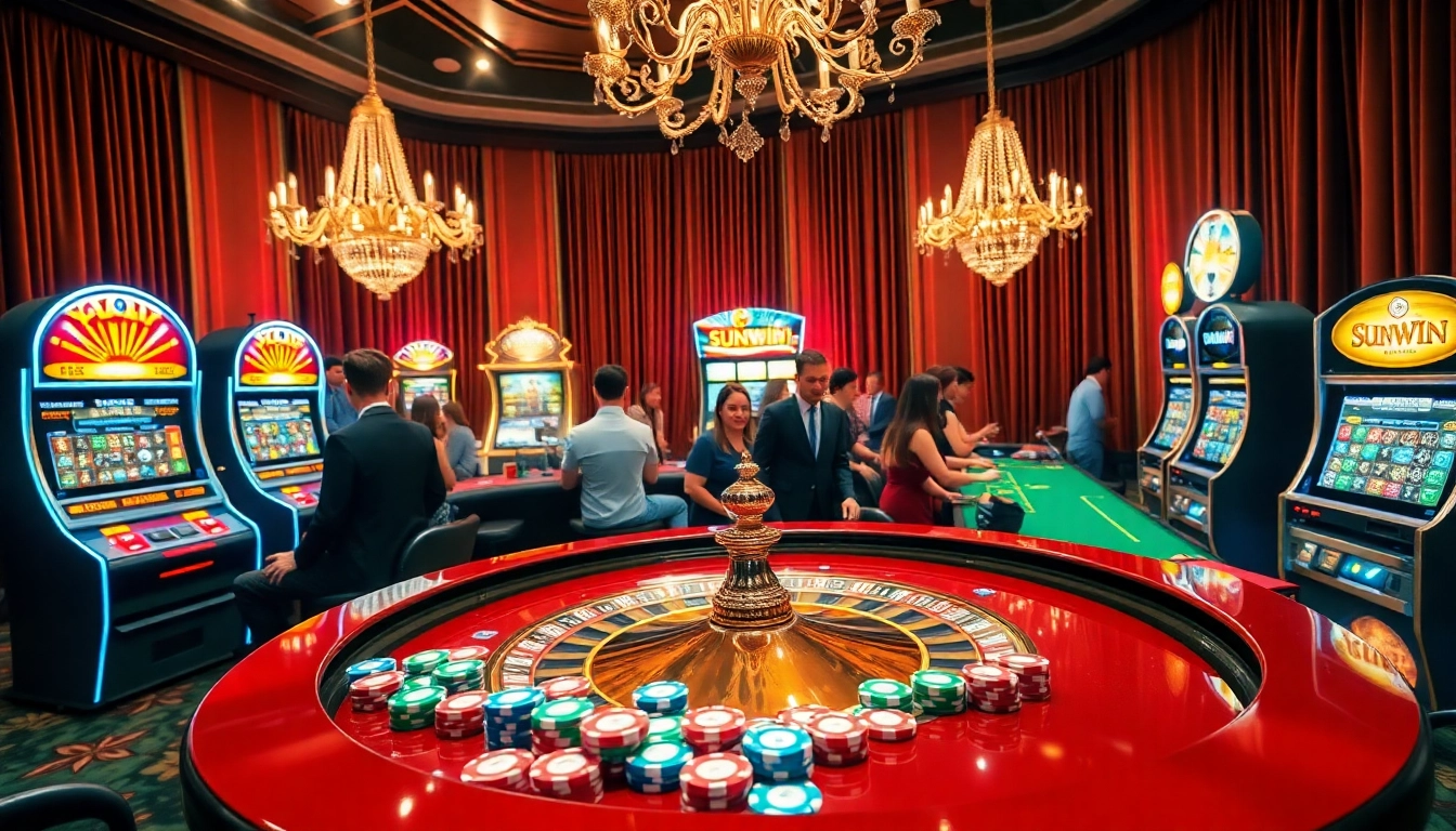 Players winning at a luxury casino table showcasing sunwin excitement and vibrant gaming.