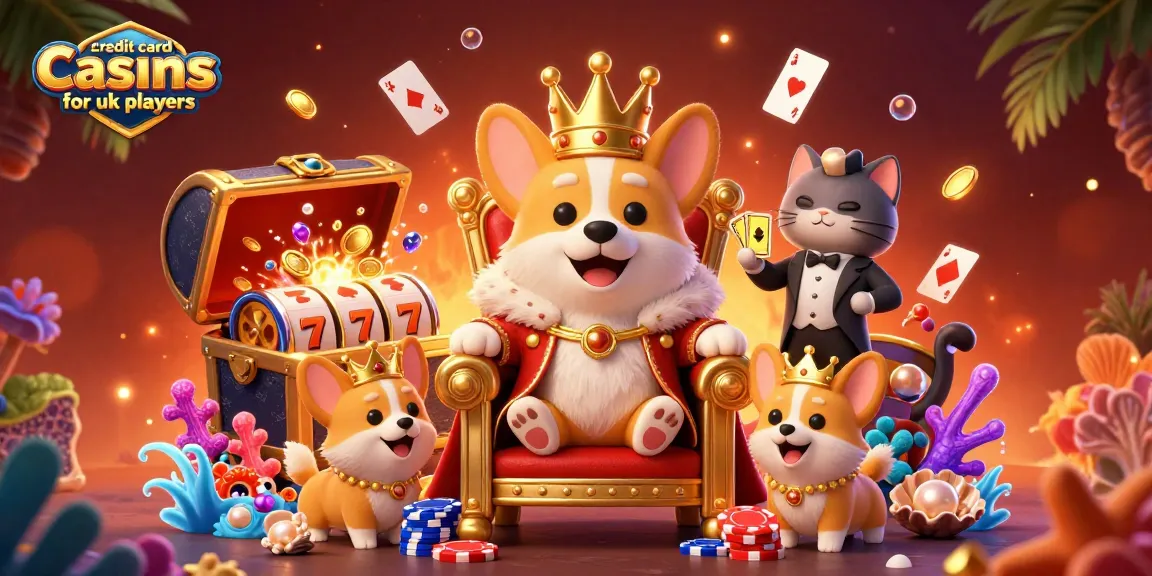 Spin to win at credit card casinos for UK players with an enchanting royal corgi theme illustrating dynamic gameplay and rewards.