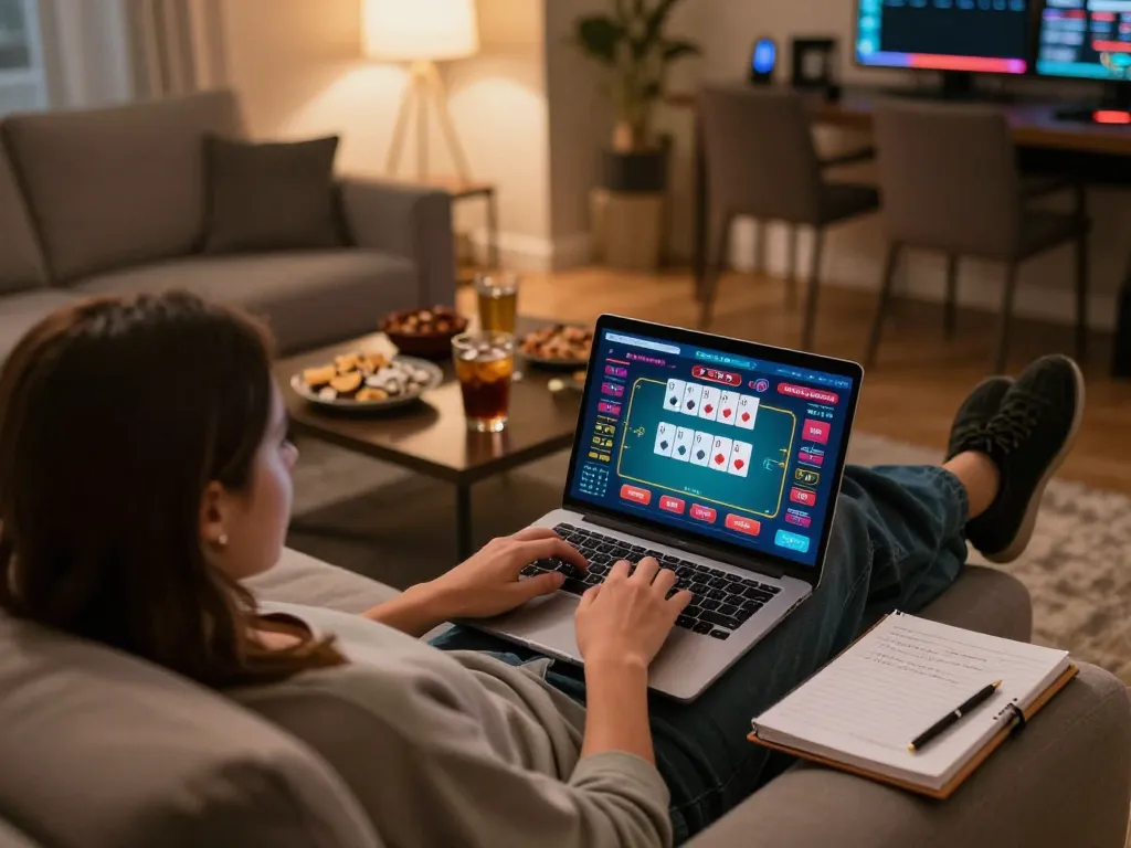 Engage with debet on an exciting online poker session from home, showcasing vibrant app interface.
