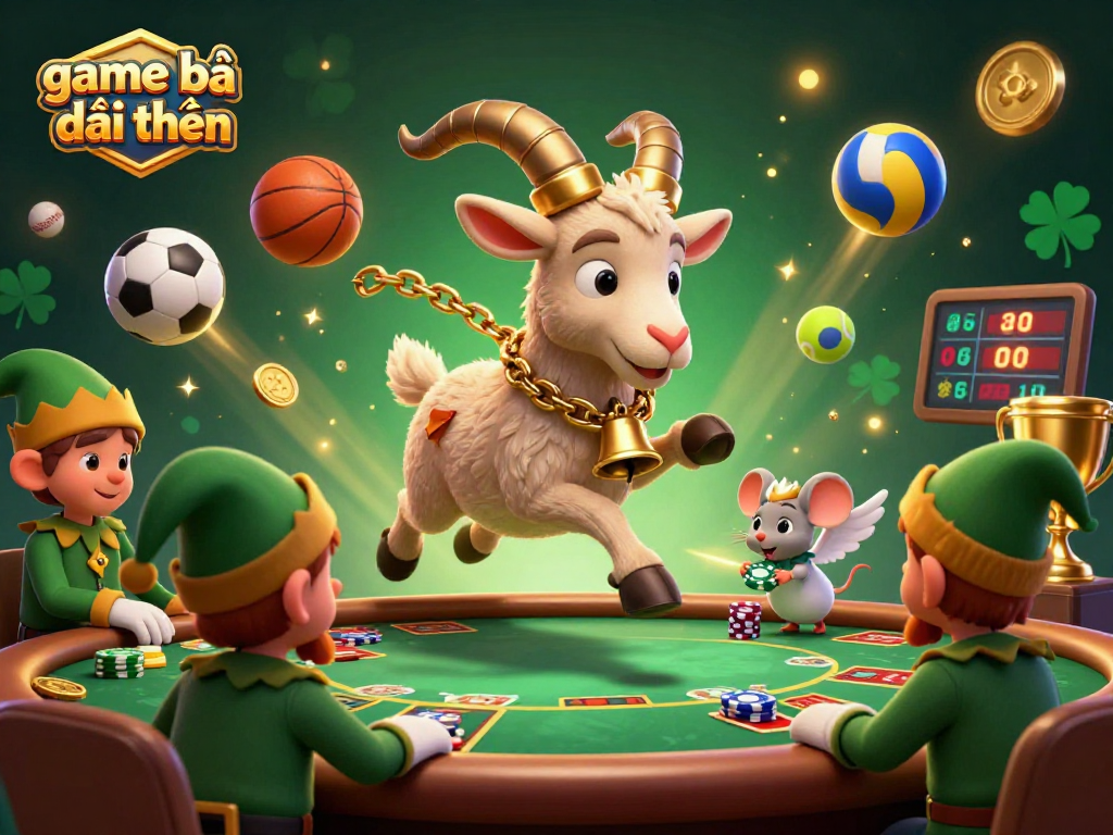 Experience intense excitement of game bài đổi thưởng in this lively illustration with casino chaos and sports elements.