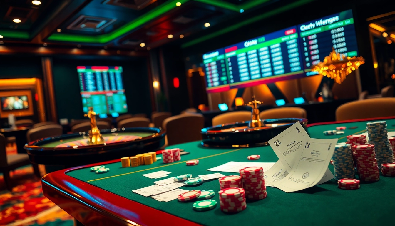 Engaging scene showcasing tỷ lệ bóng đá kèo nhà cái with vibrant casino elements highlighting sports betting excitement.