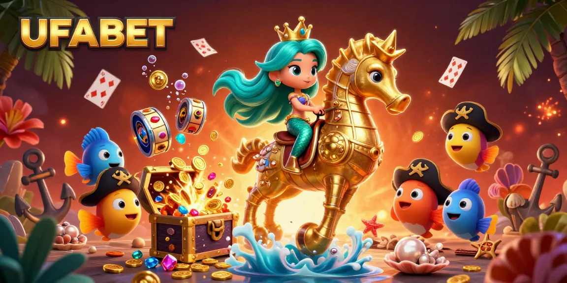 Experience thrilling gaming at UFABET with an underwater adventure featuring mermaids, treasure, and slot reels.