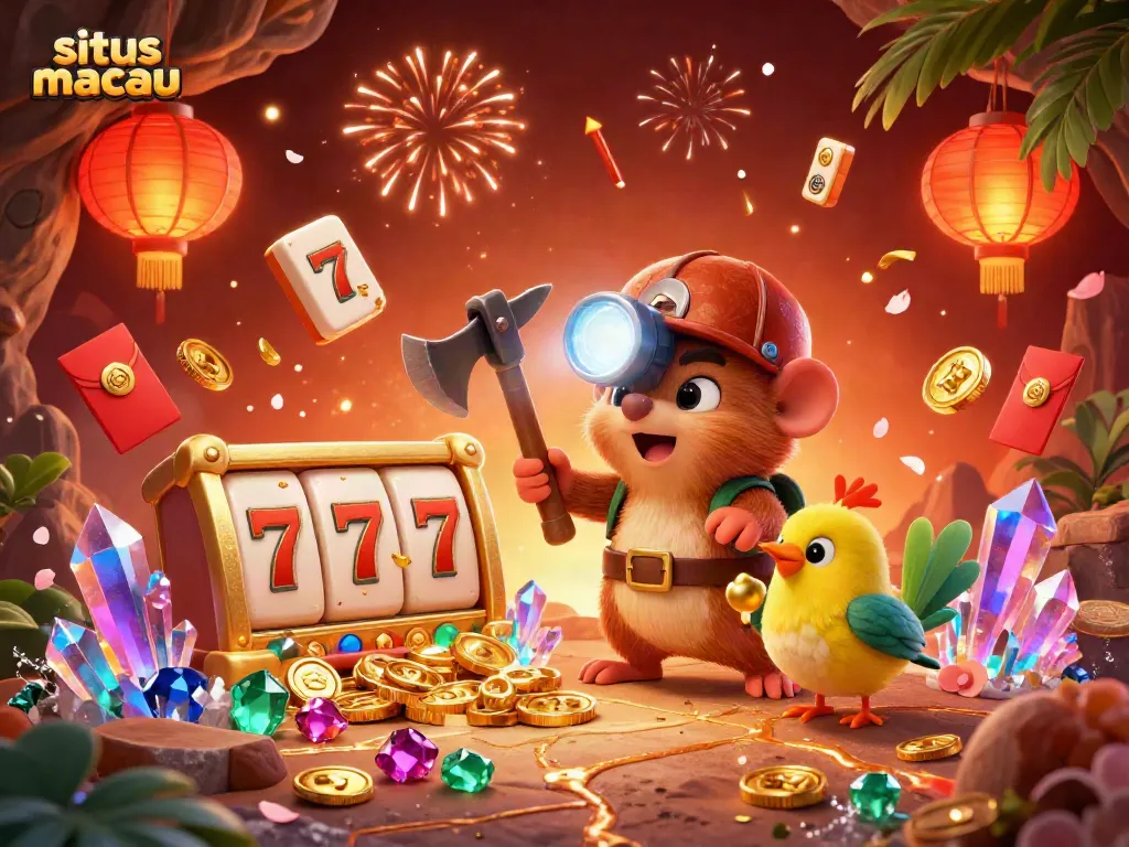 Menangkan ragam permainan di situs macau dengan ilustrasi petualangan penambang di gua kekayaan.