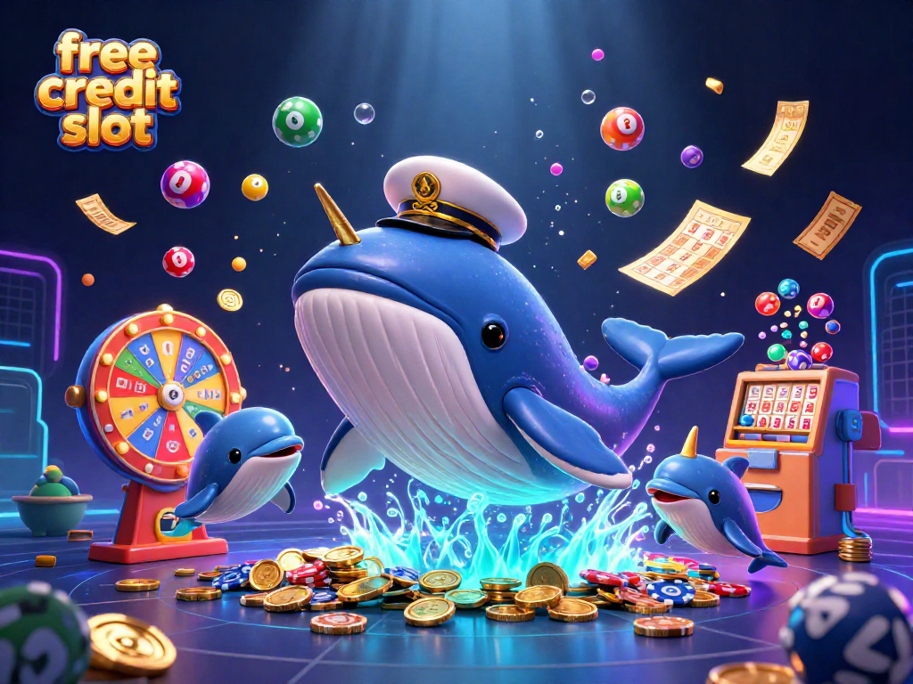 Experience exciting gaming with free credit slot opportunities in a vibrant underwater casino scene.