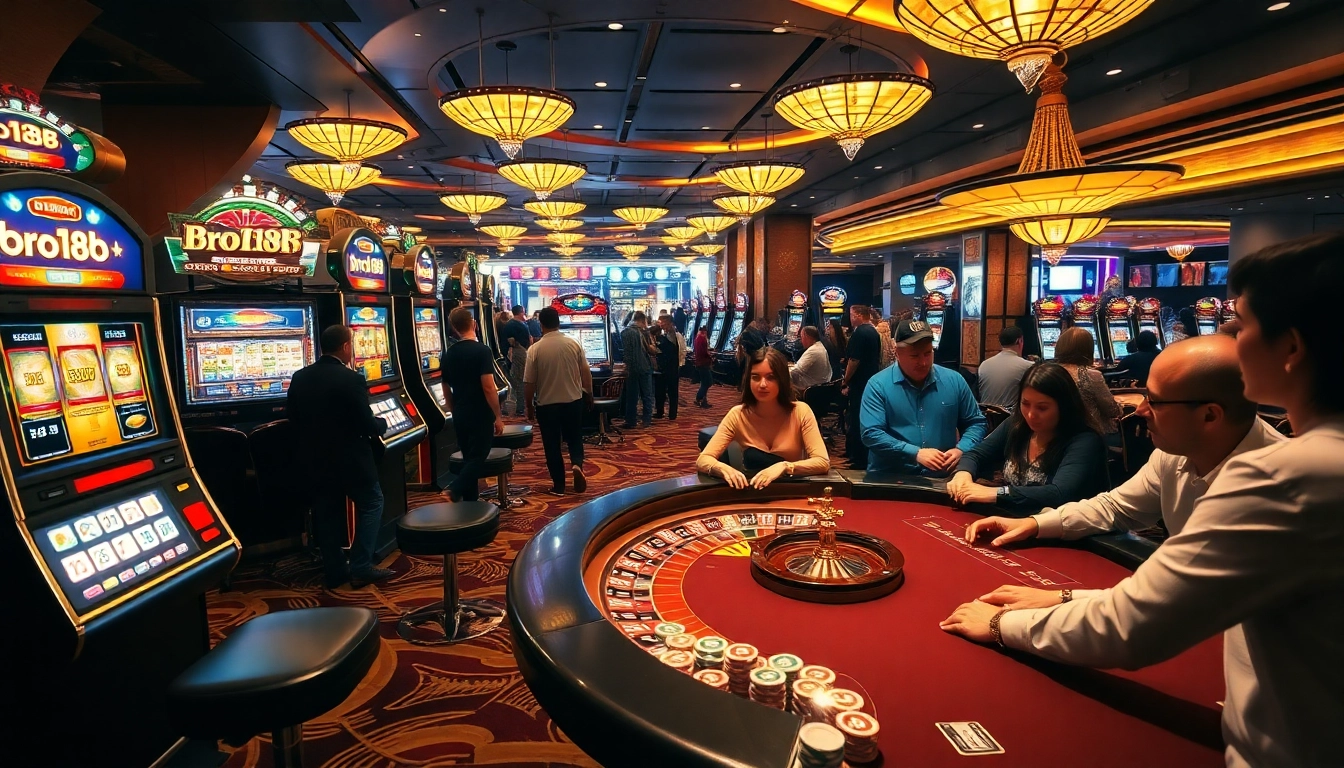 Players enjoying the thrill of slot games at Bro138’s vibrant casino.
