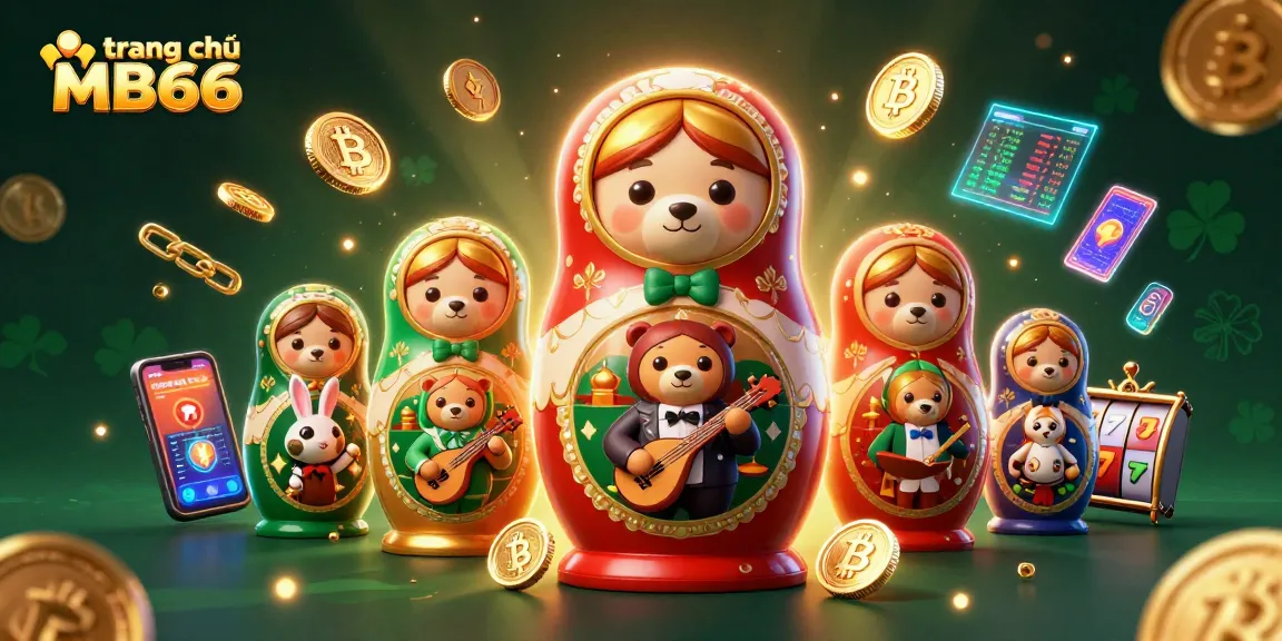 Play at trang chủ MB66 with animated bears, crypto elements, and vibrant casino visuals.