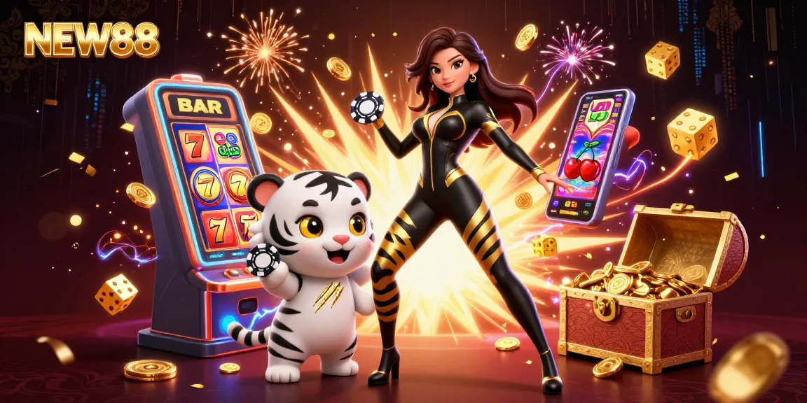 Engage with NEW88's thrilling gaming adventure featuring vibrant 3D scenes, jackpot excitement, and stunning visuals.
