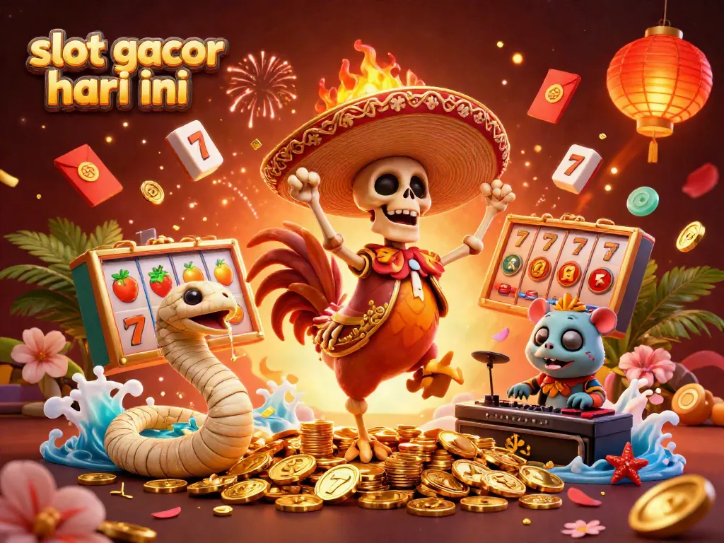 Slot gacor hari ini dengan sejarah kemenangan jackpot yang mengagumkan, skeleton dance di tumpukan koin emas.