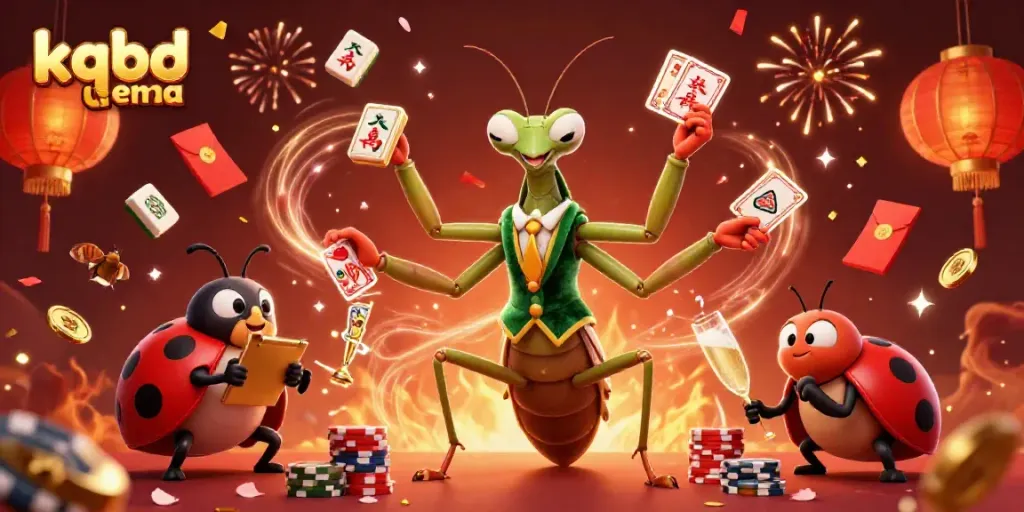 Experience the thrill with kqbd dem qua as a giant praying mantis card sharp delights players in a dynamic gambling scene.