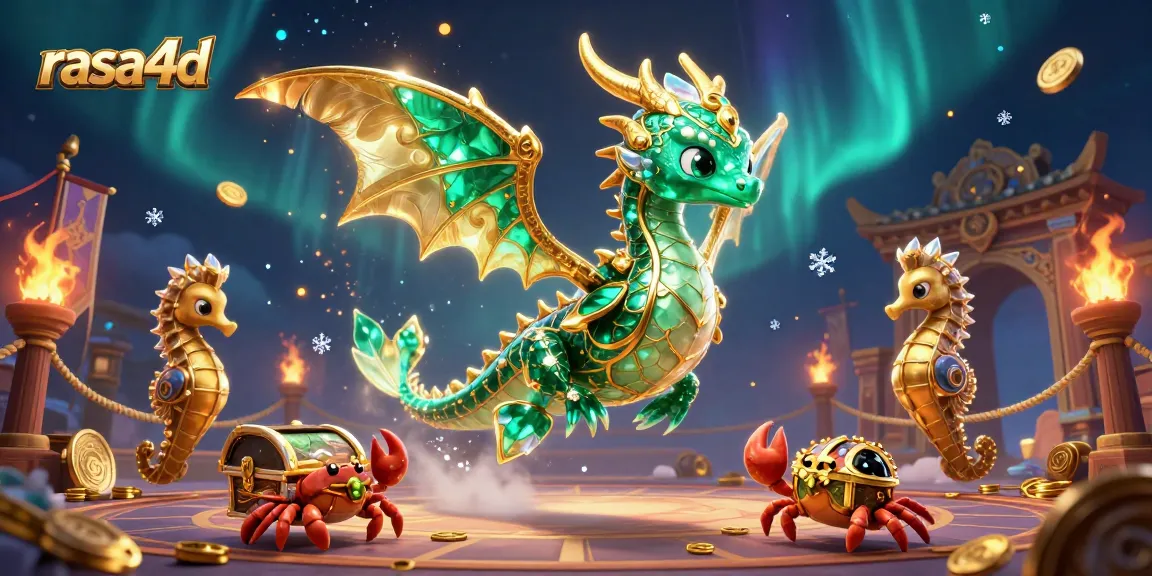 Rasakan sensasi perjudian dengan rasa4d dalam ilustrasi luar biasa dari naga laut 3D dan elemen kasino.