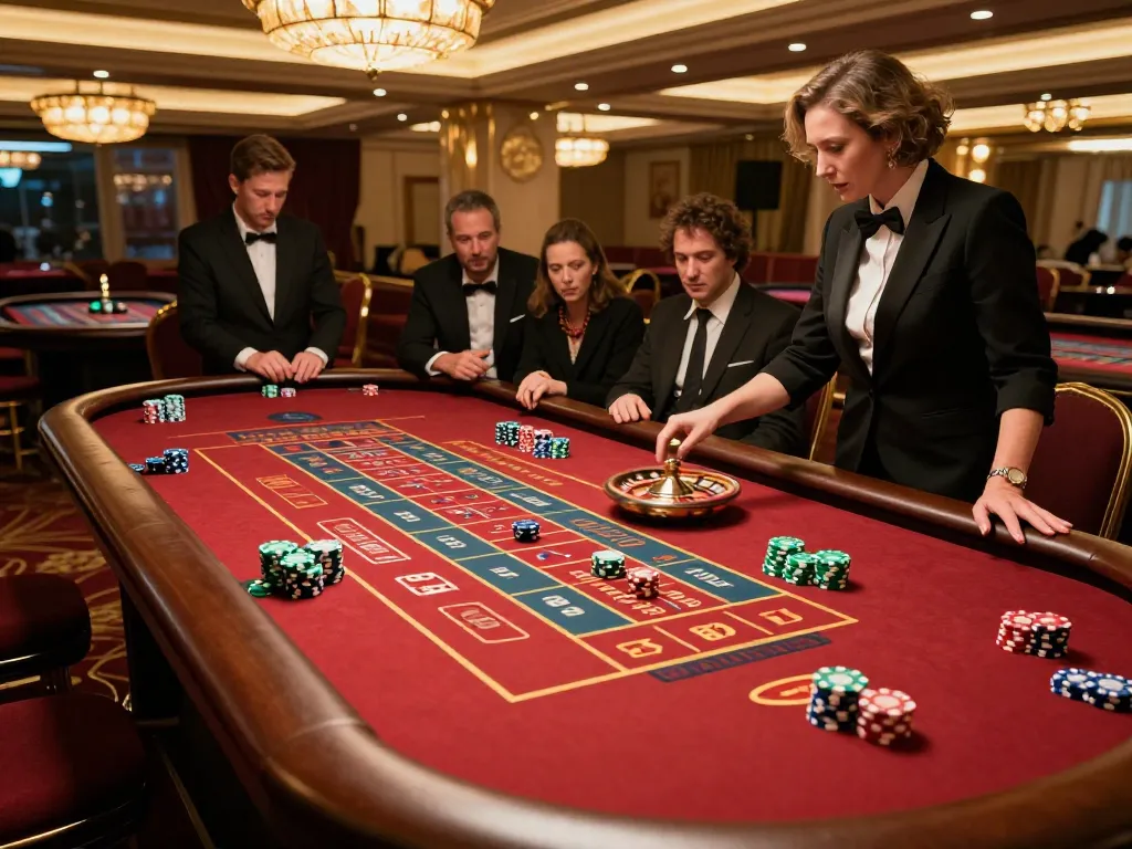 Players engaging in thrilling roulette game at 8xbet's luxurious casino.