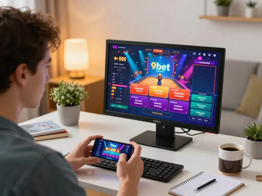Experience the thrill of playing 9bet on a smartphone with live dealer action in a cozy home setup.