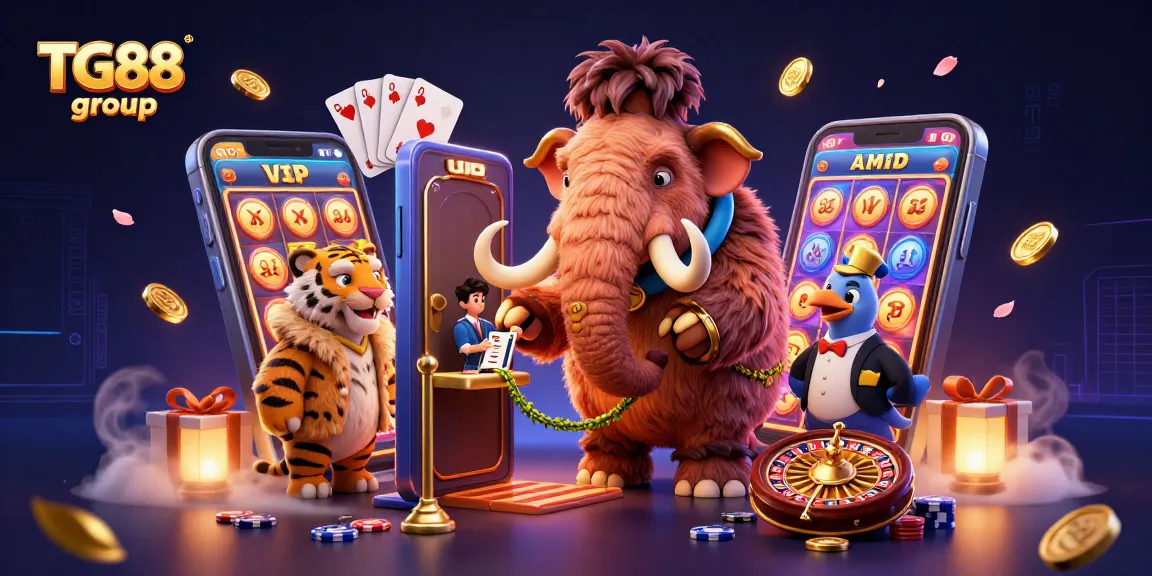 Experience vibrant gaming with the TG88 group, showcasing lively casino characters and action.