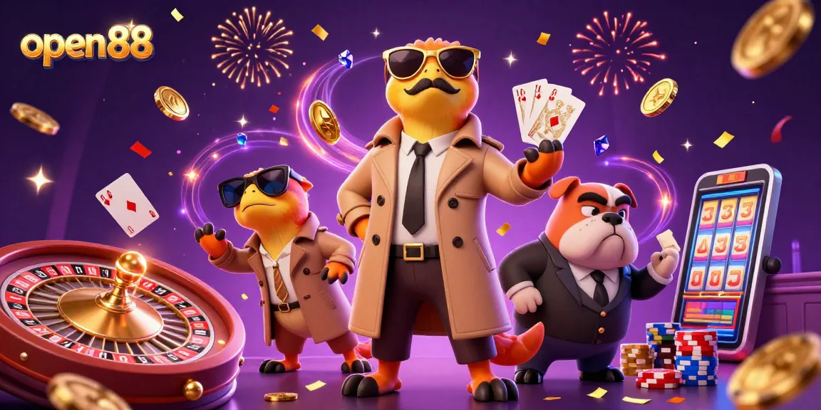Join the fun at open88 with raptors attempting a clever disguise for VIP casino access amidst sparkle and excitement.