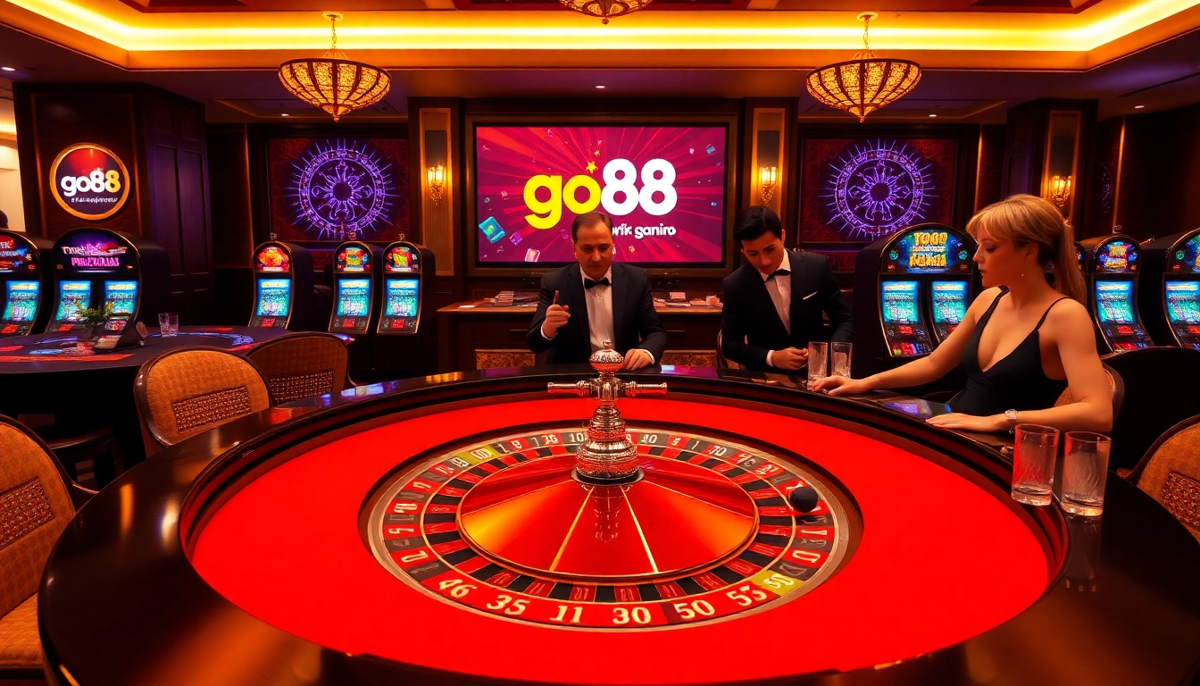 The thrilling world of roulette at https://go88vn.id/ with elegant players and vibrant lighting.
