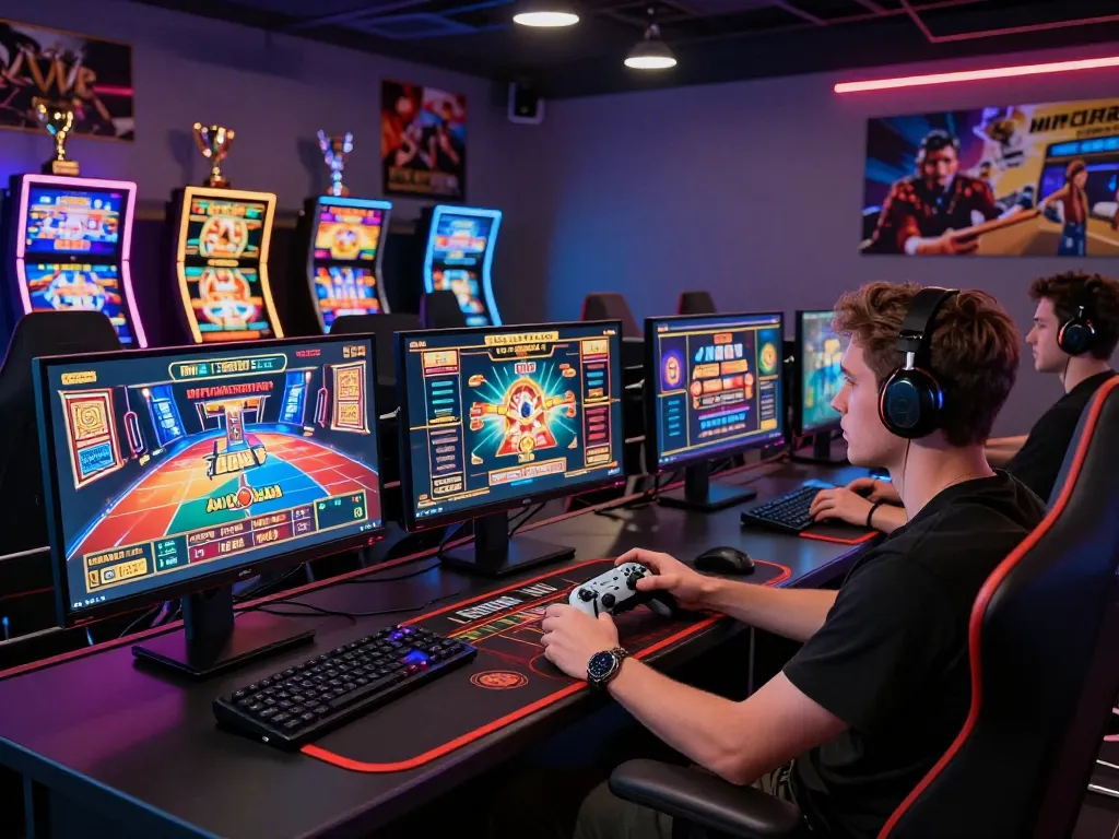 Player engaging with MPOSPORT casino games while using a high-performance gaming setup, showcasing strategic gameplay.