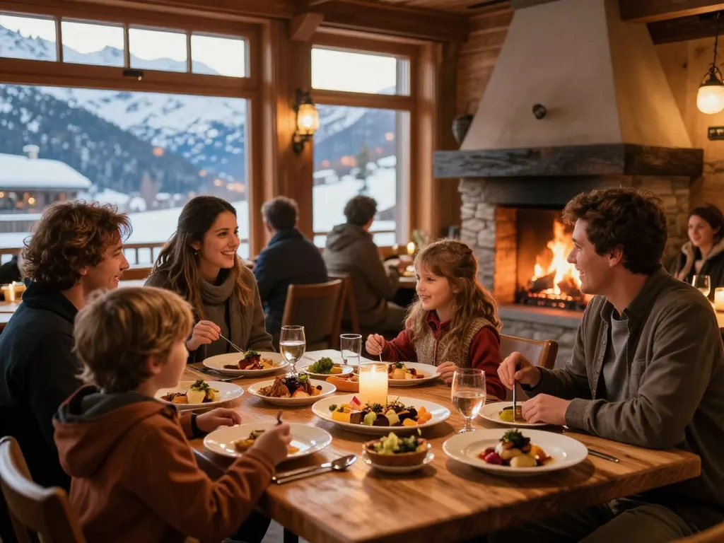 Delicious meal at a cozy restaurant in Megève, featuring gourmet local dishes, inviting ambiance, and serene mountain views from https://www.hotel-restaurant-megeve.com/fr/.