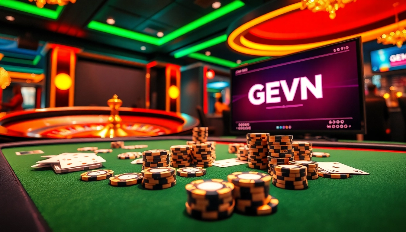 Experience the thrill of winning at GEM WIN's vibrant casino with poker chips and roulette action.
