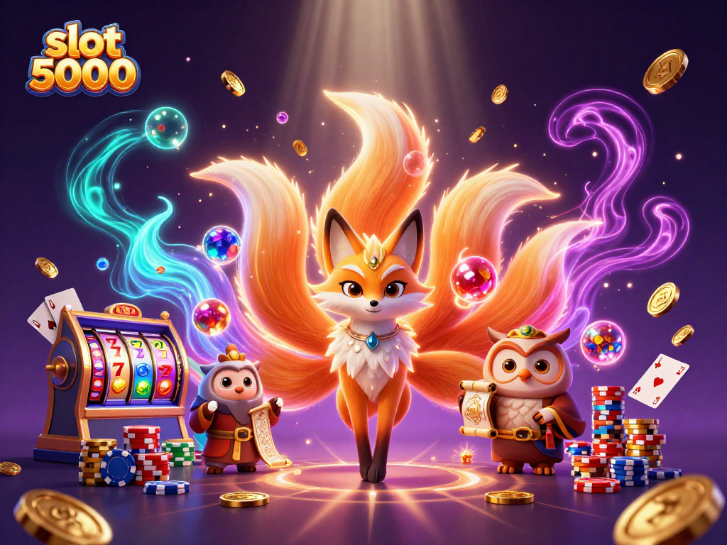 Spin the slot 5000 reels surrounded by glowing spirits and vibrant casino elements in a magical scene.