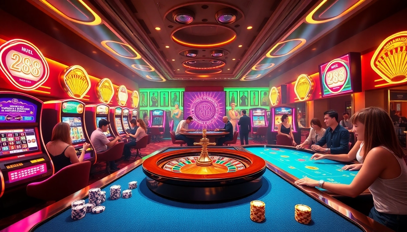 Gamblers enjoying online gaming experiences at RR88 casino with modern visuals.