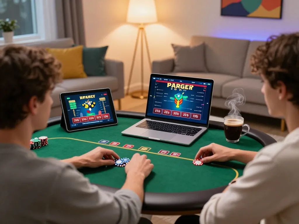 Person enjoying online poker gameplay on MM88 while tracking strategies and enjoying their home