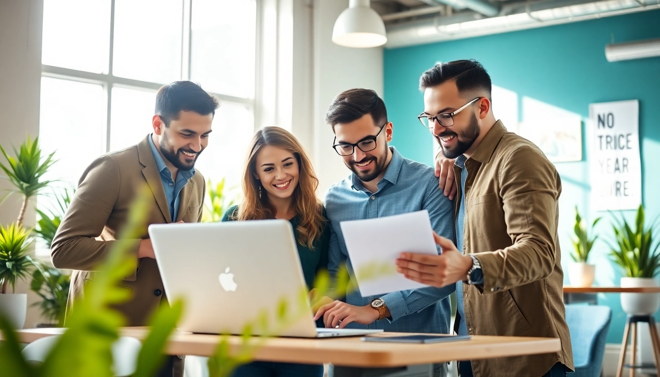 Collaborative workspace of a Marketing Agency team with diverse members devising strategies.