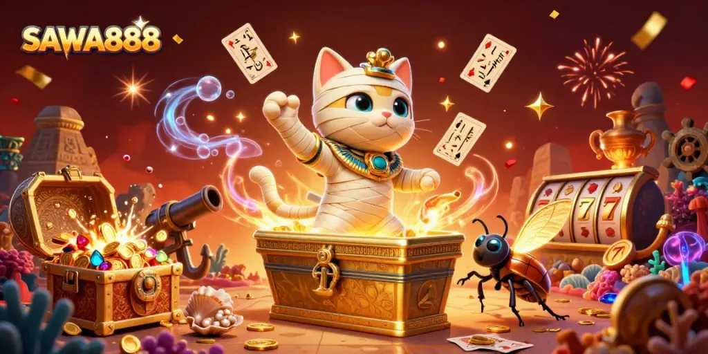 Engage with SAWA888's exciting gaming scene featuring unique Egyptian-themed elements.
