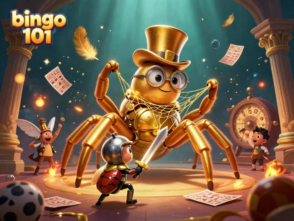 Experience thrilling bingo excitement with bingo 101 featuring golden characters and colorful game elements.