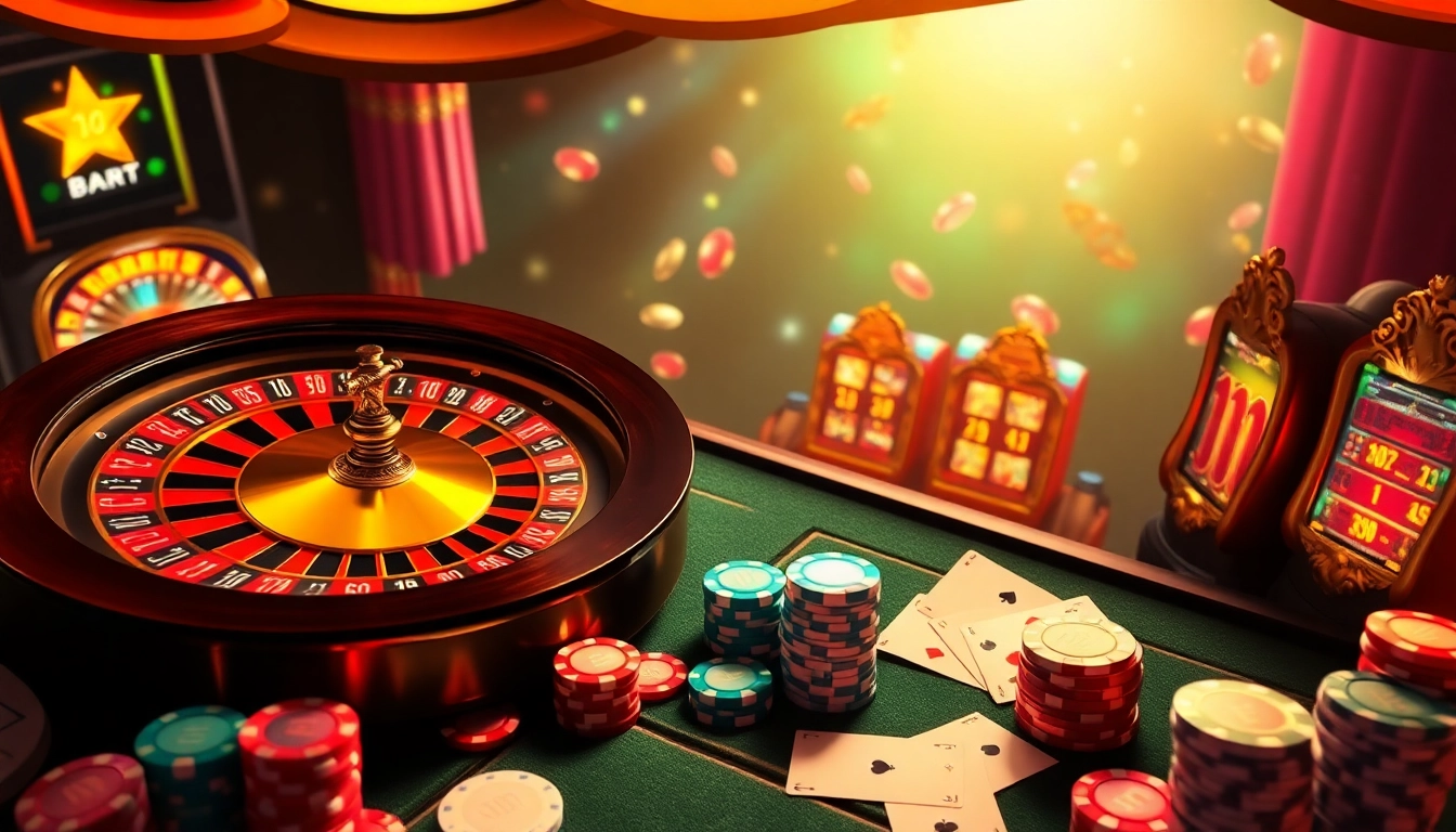 Experience fun79 action with vibrant casino graphics showcasing poker chips, roulette, and engaging gameplay.