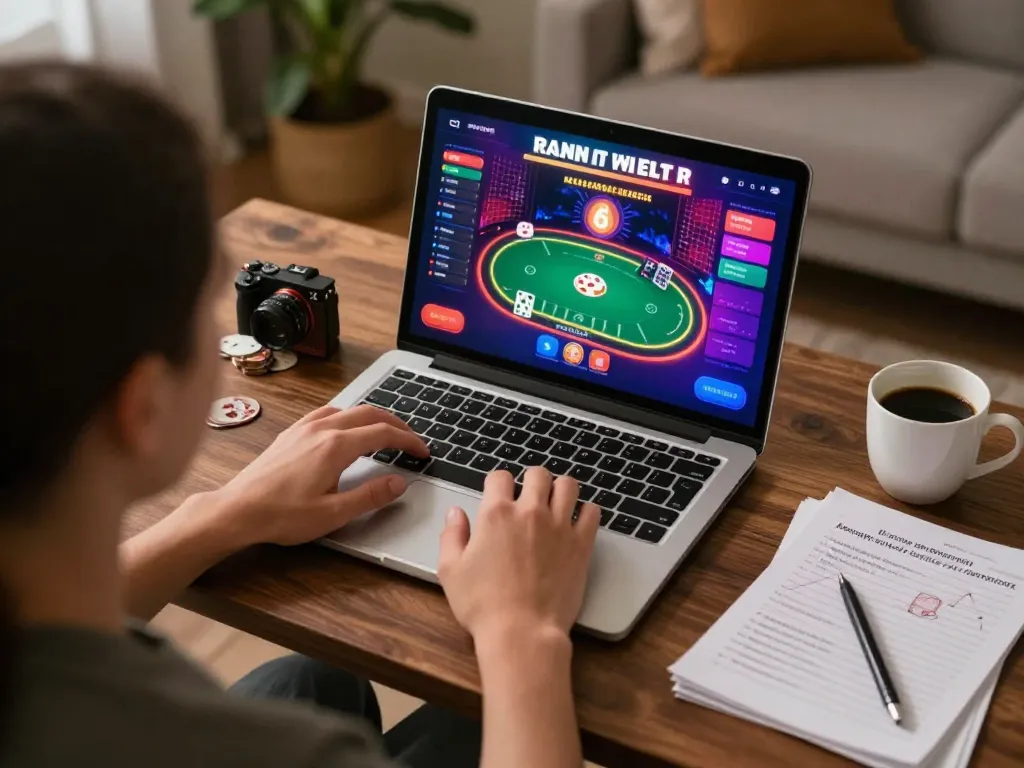 Engaging moment of a player enjoying qh88 online poker game in a cozy home setting.
