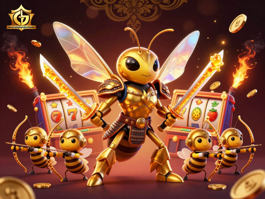 thestrategicprojectsteam showcases vibrant gambling action with a giant samurai hornet and slot elements.