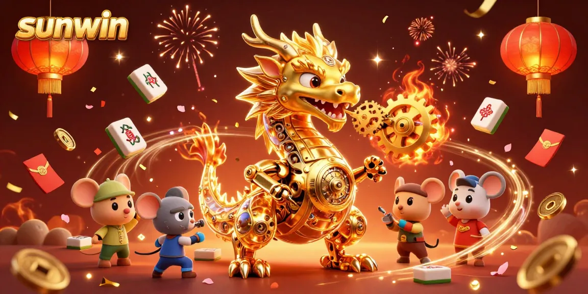 Engage in thrilling gameplay at sunwin with a golden dragon and festive casino elements.