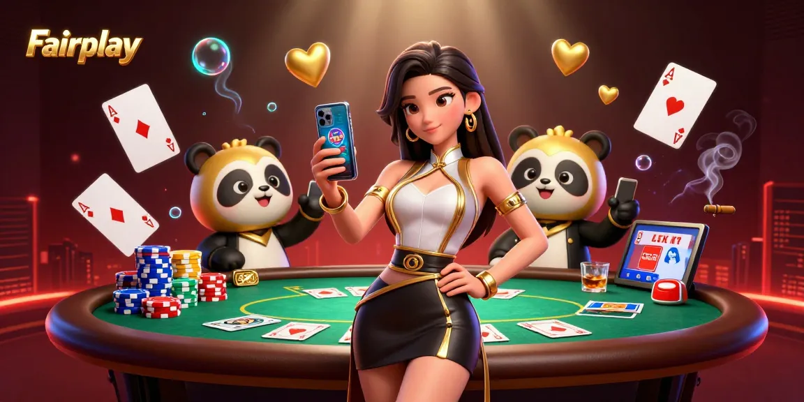 Engage in Fairplay excitement with vibrant casino action featuring a smartphone game and golden panda.