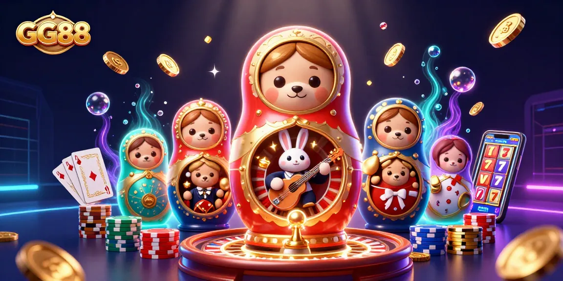 Engage with GG88's vibrant casino atmosphere featuring colorful bears, coins, and gaming elements.