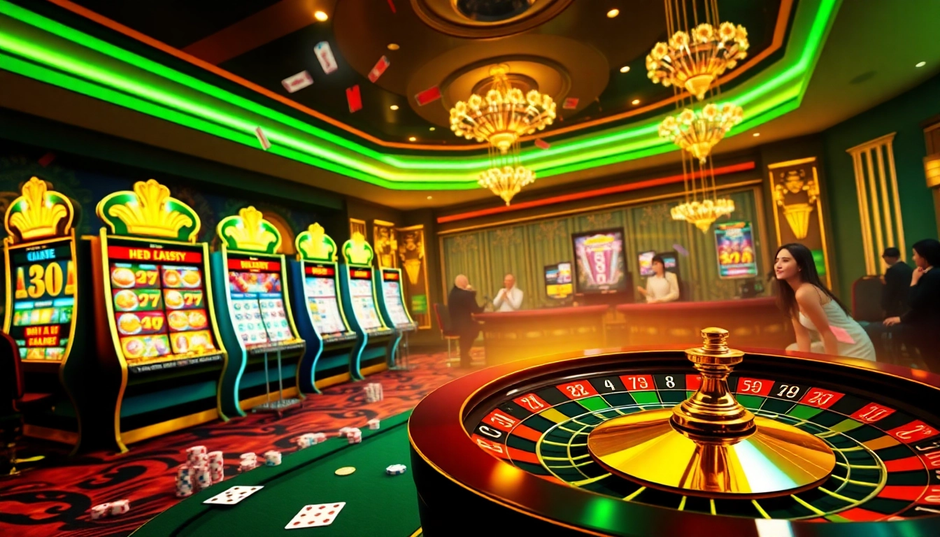 Bro138 engages players with a vibrant online slot machine experience in a luxurious casino environment.