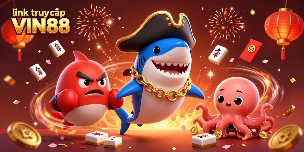 Engage with the excitement of link truy cập VIN88, featuring a playful pirate shark, a boxing pufferfish, and an octopus with gold coins.