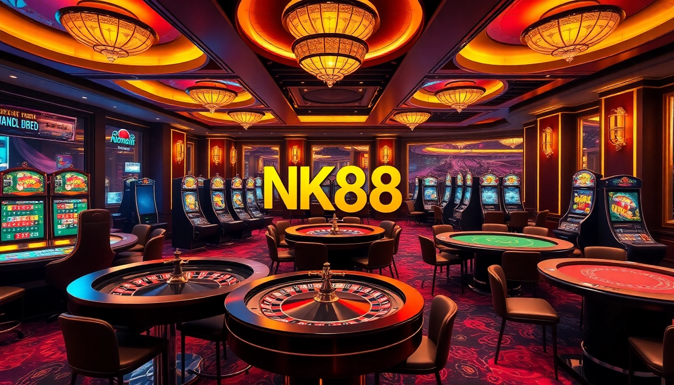 Experience the thrilling ambiance of NK88 with luxurious casino visuals and exciting gaming action.