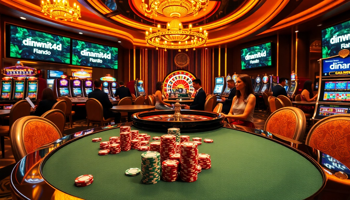 Experience the thrill of dinamit4d gaming at a luxurious casino table with vibrant slots and exciting gameplay.