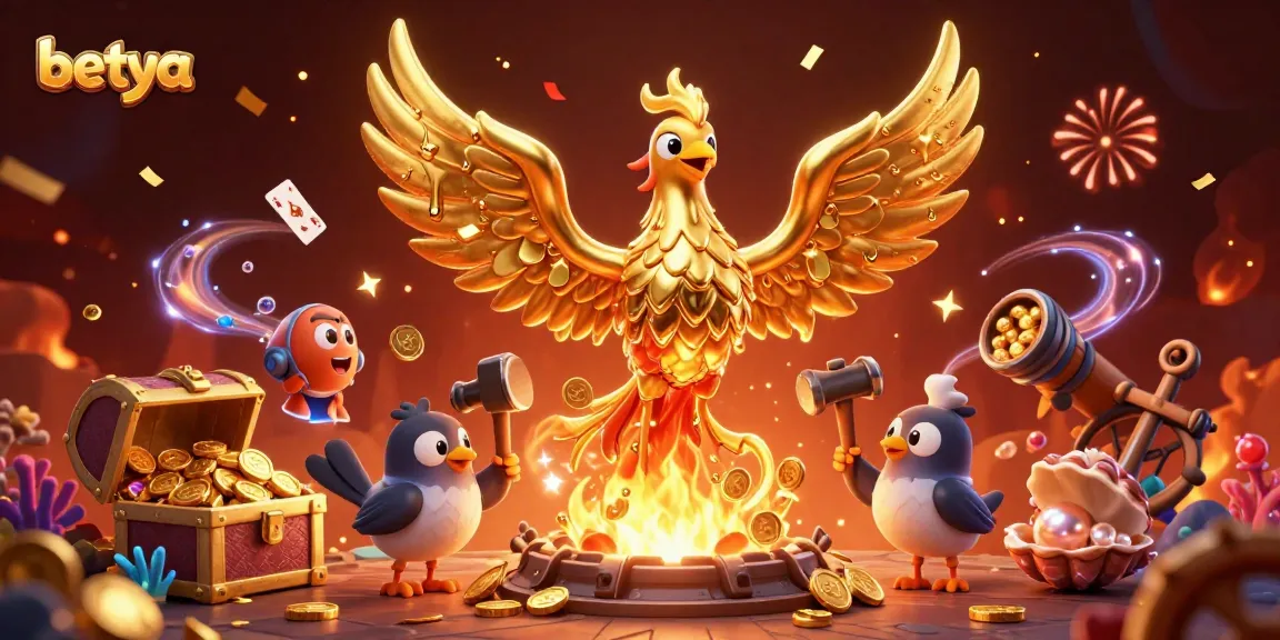 Engage with betya's vibrant gaming realm as golden coins and confetti celebrate your wins.